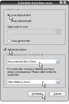 Scheduling a boot-time scan in Avast