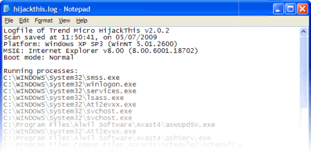 Notepad copy of your logfile