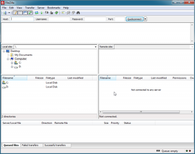 filezilla main screen