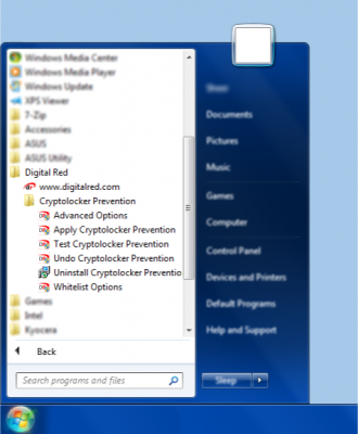start menu with digital red cryptolocker