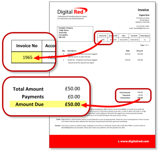 Find your invoice number and amount due